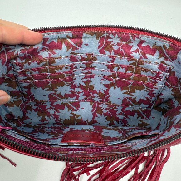 HOBO Red Leather Wristlet Clutch with Studs & Fringe Detail Excellent Condition - Picture 9 of 12